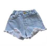 Toddler Baby Girls Denim Shorts Button Ripped High Waist Pants Fashion Casual Shorts with Pockets Clothes